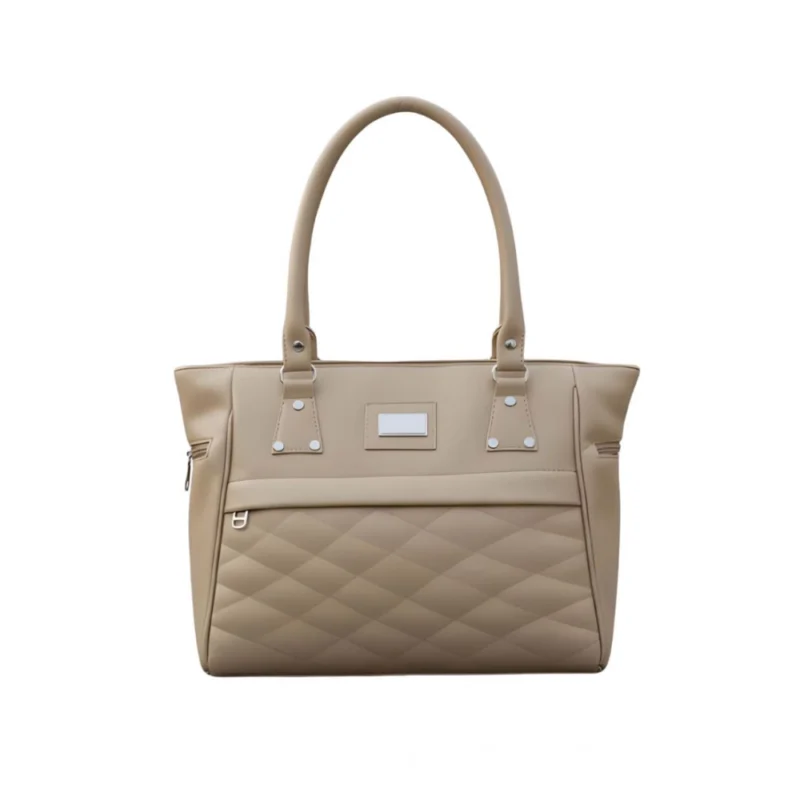 Women's PU Leather Solid Shoulder Zipper Handbag (Beige)