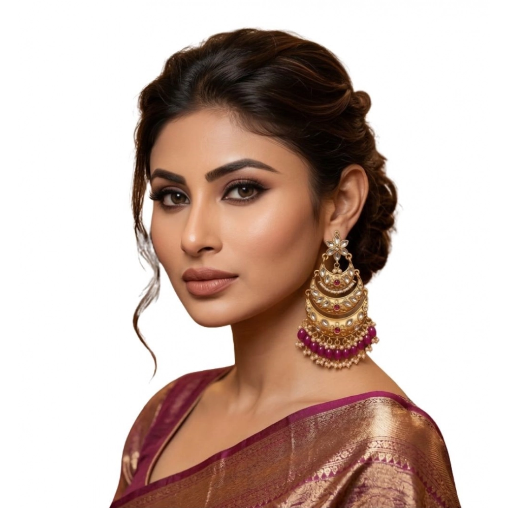 Women's Zinc Alloy Gold Plated Chandbali Earrings (Multicolor) - Image 2