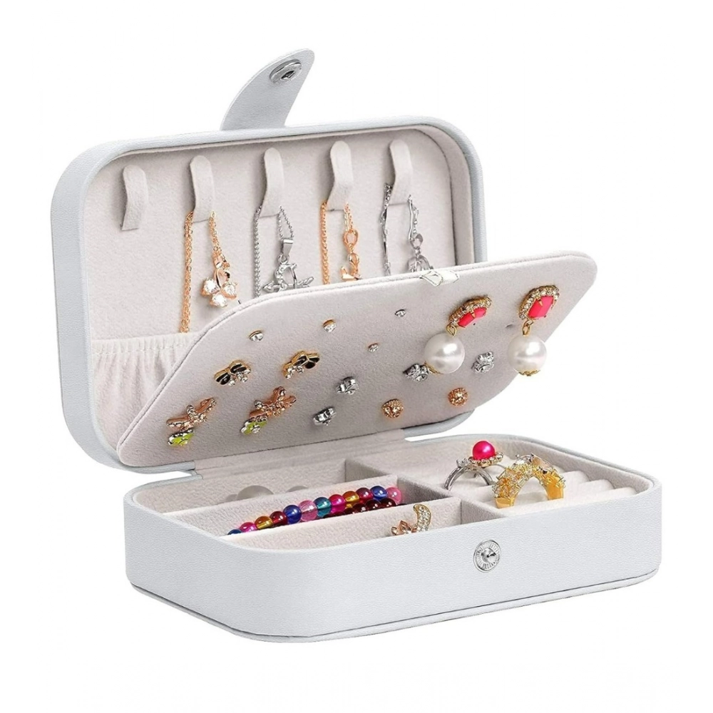 PU Leather Solid Jewelry Storage Box (White-Cream)