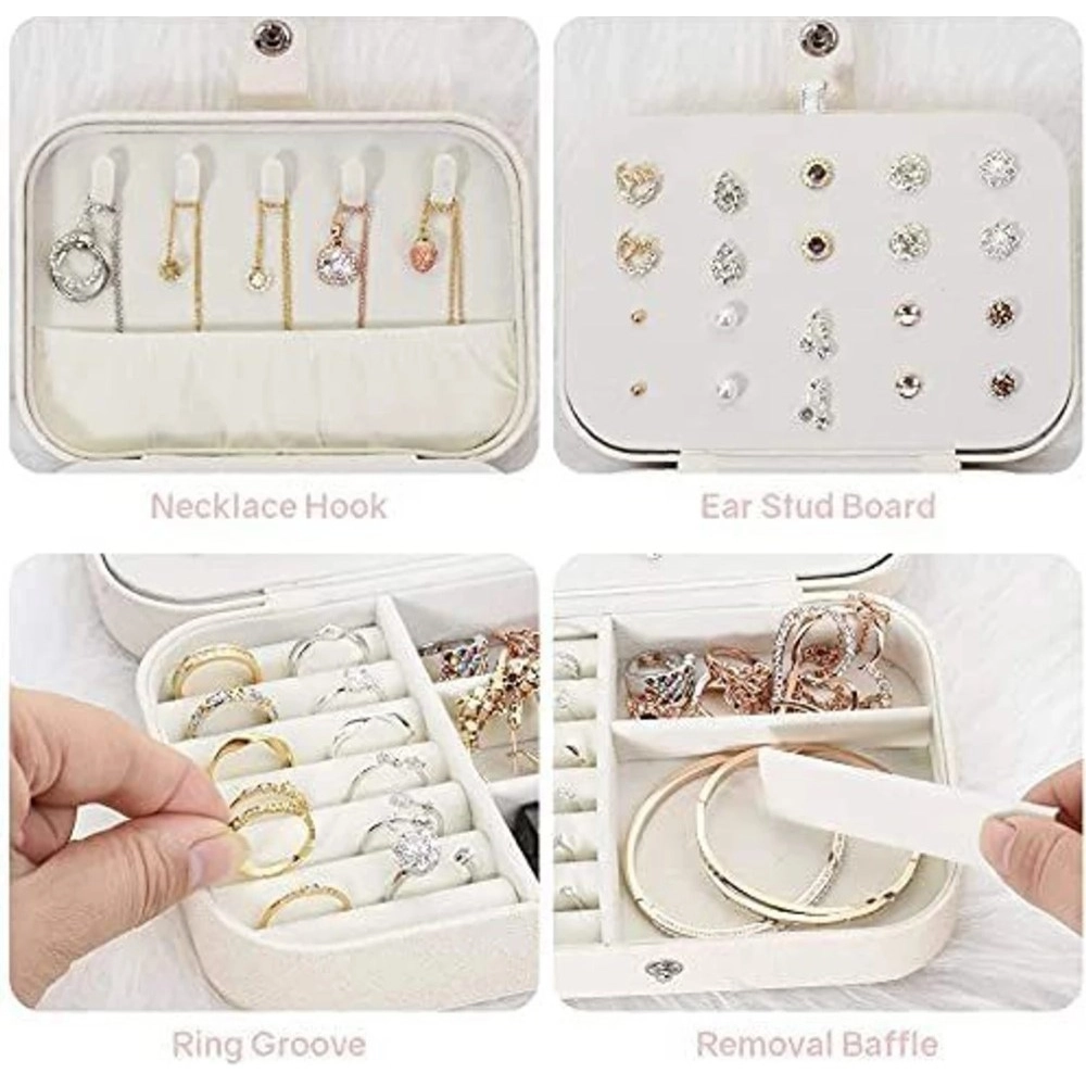 PU Leather Solid Jewelry Storage Box (White-Cream) - Image 4