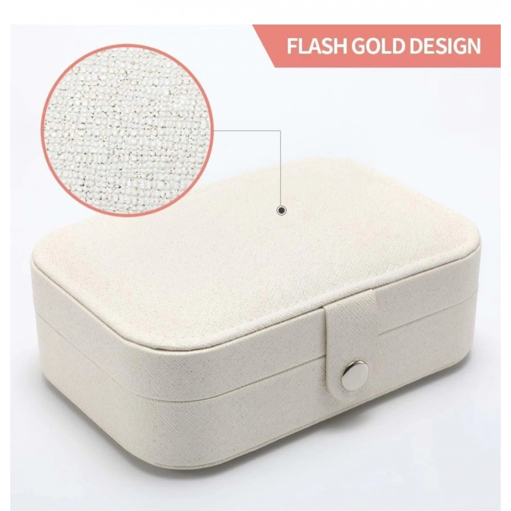 PU Leather Solid Jewelry Storage Box (White-Cream) - Image 3