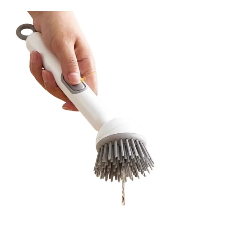 TPR-Plastic Solid Electric Liquid Soap Dispensing Cleaning Brush with Handle (Grey-White)