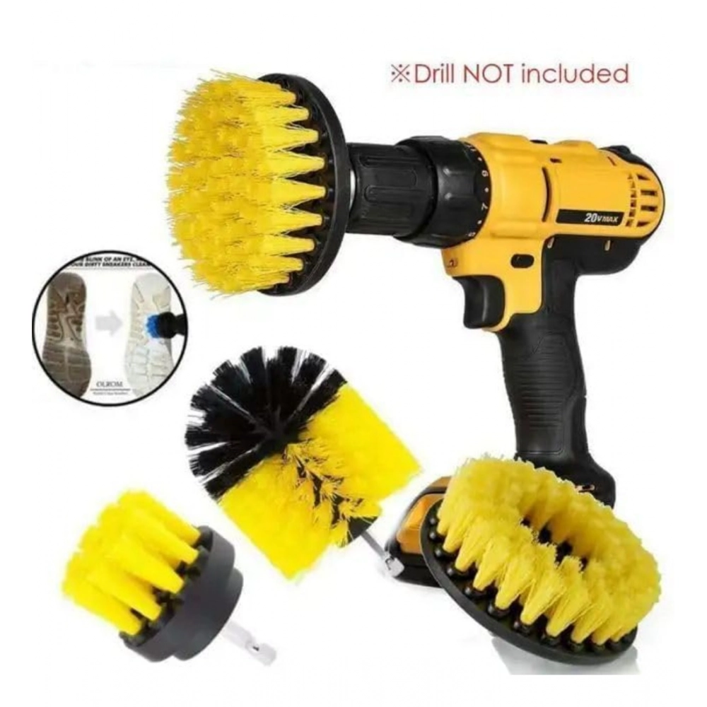 Pack Of 4 Plastic Solid Power Drill Scrub Brush Cleaning Set (Yellow-Black) - Image 3