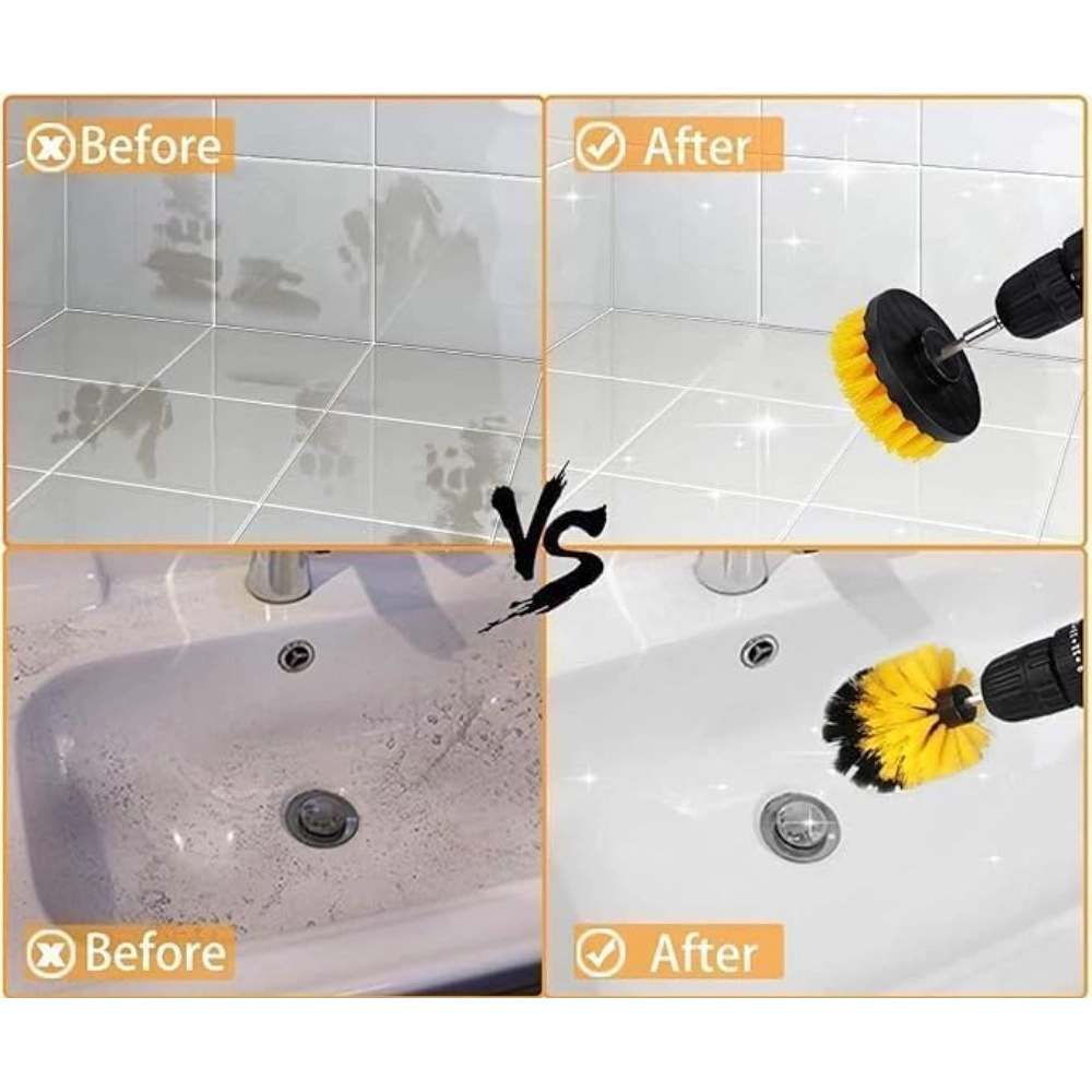 Pack Of 4 Plastic Solid Power Drill Scrub Brush Cleaning Set (Yellow-Black) - Image 2