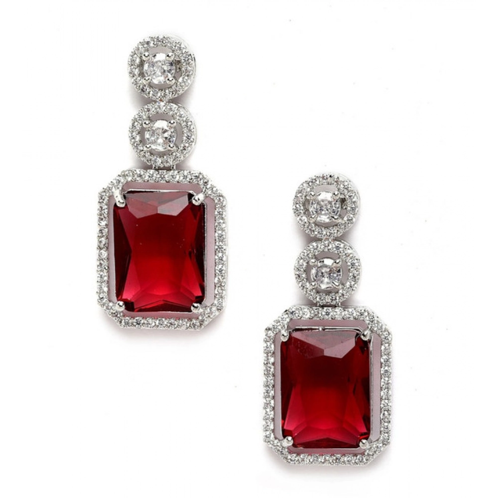 Generic Women's Brass Silver Plated Drop Earrings (Red) - Image 4