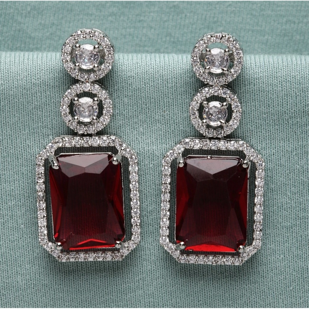 Generic Women's Brass Silver Plated Drop Earrings (Red) - Image 2