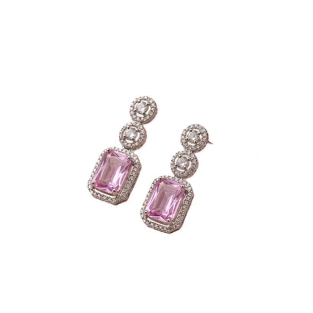 Generic Women's Brass Silver Plated Drop Earrings (Pink) - Image 5