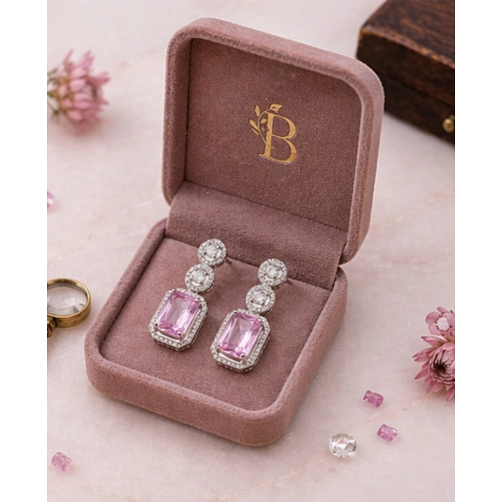 Generic Women's Brass Silver Plated Drop Earrings (Pink) - Image 2