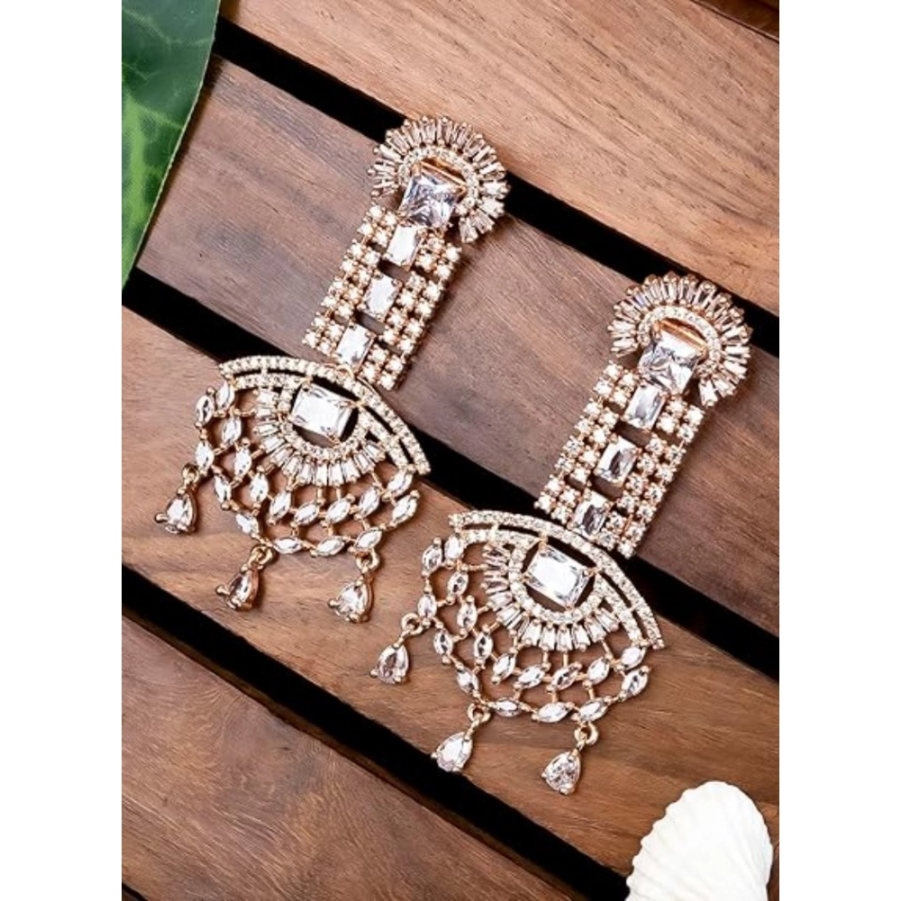 Generic Women's Brass Silver Plated Drop Earrings (White) - Image 2
