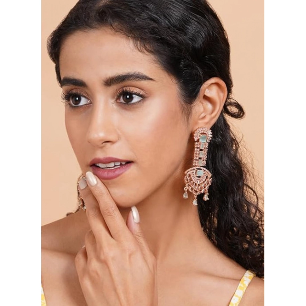 Generic Women's Brass Silver Plated Drop Earrings (Turquoise) - Image 3
