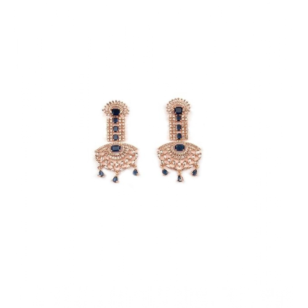 Generic Women's Brass Silver Plated Drop Earrings (Blue) - Image 5
