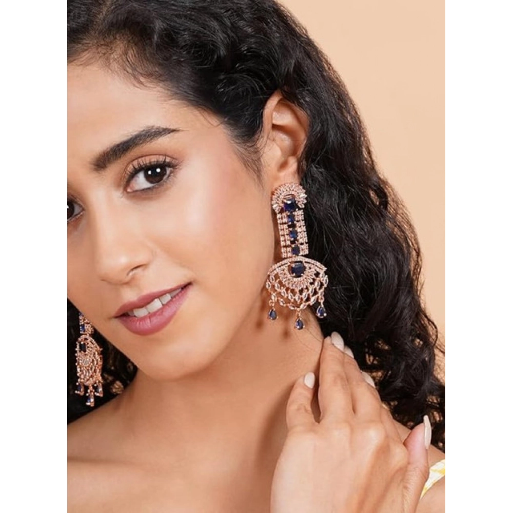 Generic Women's Brass Silver Plated Drop Earrings (Blue) - Image 4