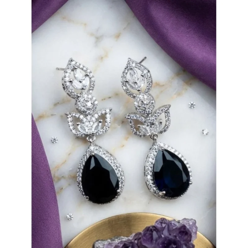 Generic Women's Brass Silver Plated Drop Earrings (Blue)