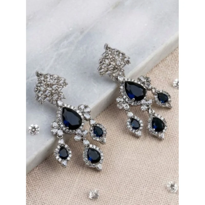 Generic Women's Brass Silver Plated Drop Earrings (Blue)