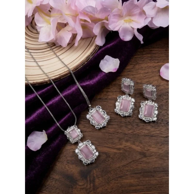 Generic Women's Brass Silver Plated Pendant Set (Pink)