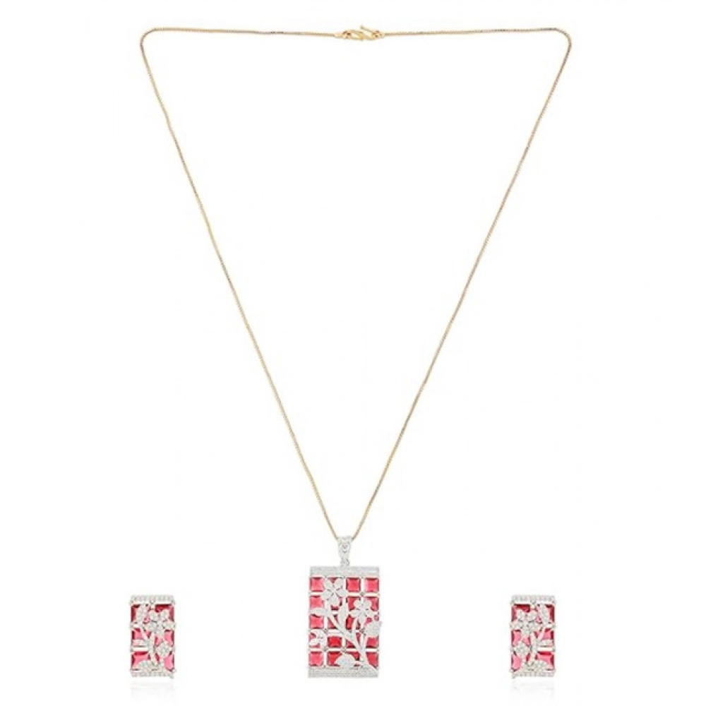 Generic Women's Brass Silver Plated Pendant Set (Red) - Image 5