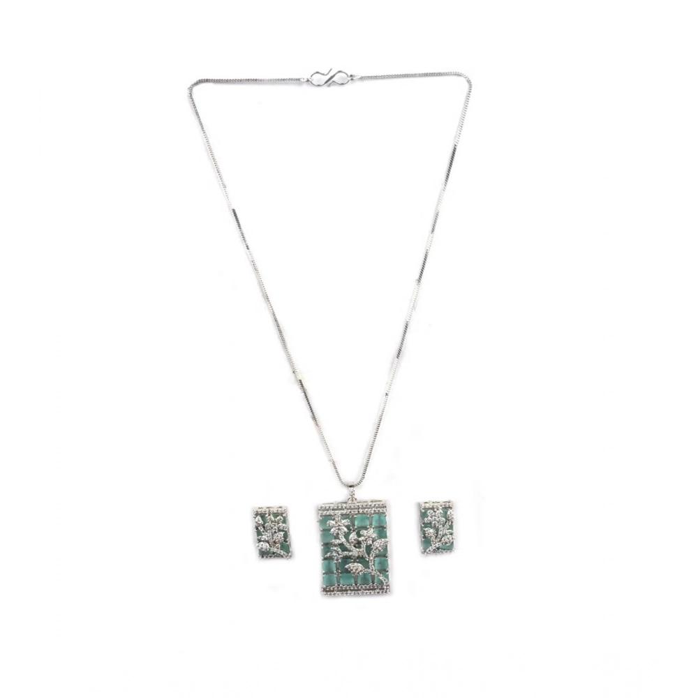 Generic Women's Brass Silver Plated Pendant Set (Turquoise) - Image 5