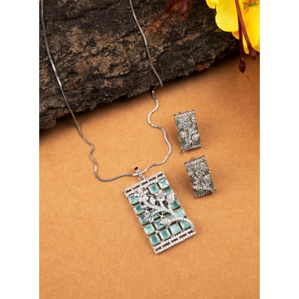 Generic Women's Brass Silver Plated Pendant Set (Turquoise) - Image 4