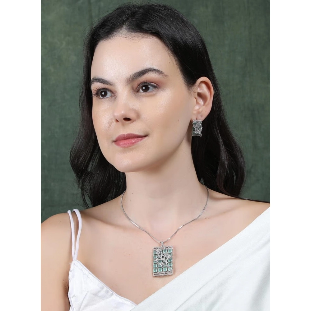 Generic Women's Brass Silver Plated Pendant Set (Turquoise) - Image 3