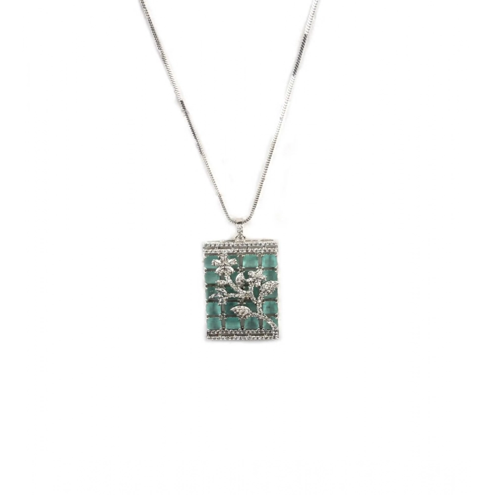 Generic Women's Brass Silver Plated Pendant Set (Turquoise) - Image 2