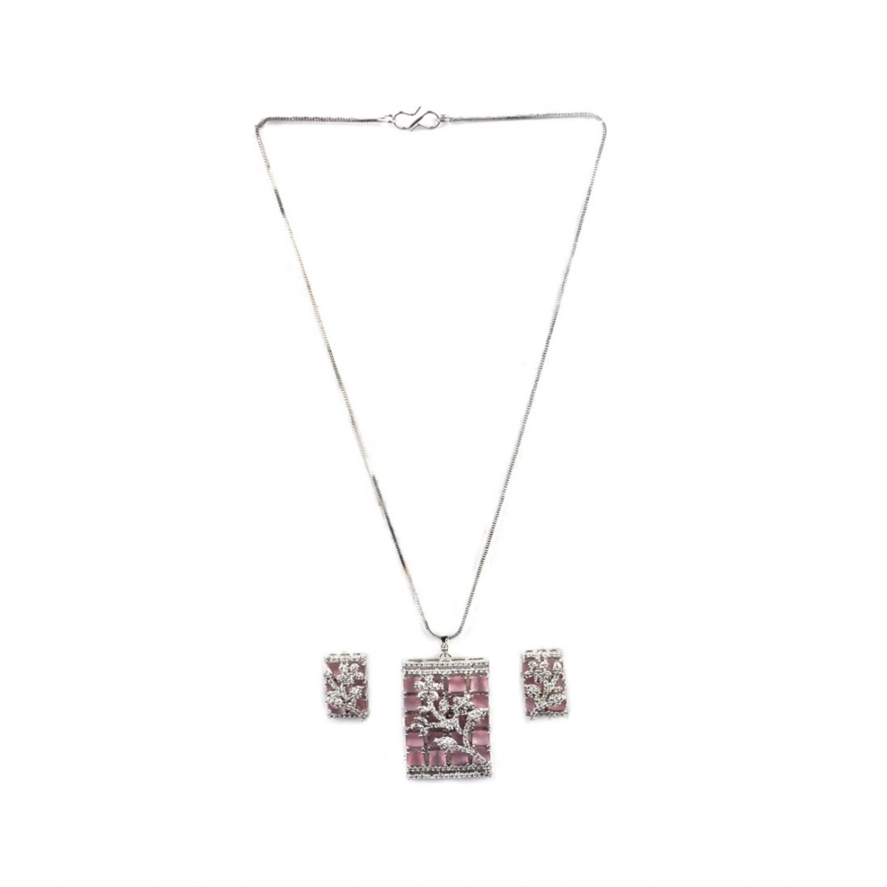 Generic Women's Brass Silver Plated Pendant Set (Pink) - Image 5
