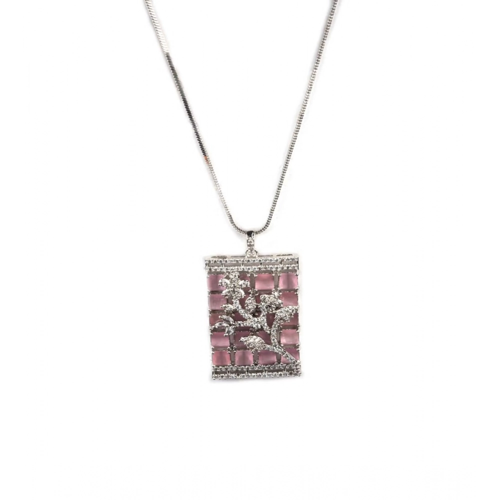Generic Women's Brass Silver Plated Pendant Set (Pink) - Image 2