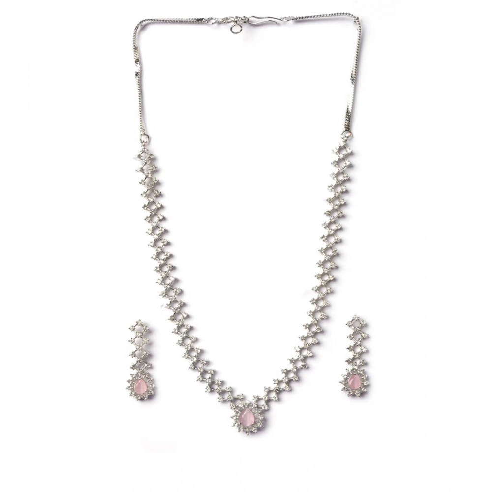 Generic Women's Brass Silver Plated Necklace set (Pink) - Image 5