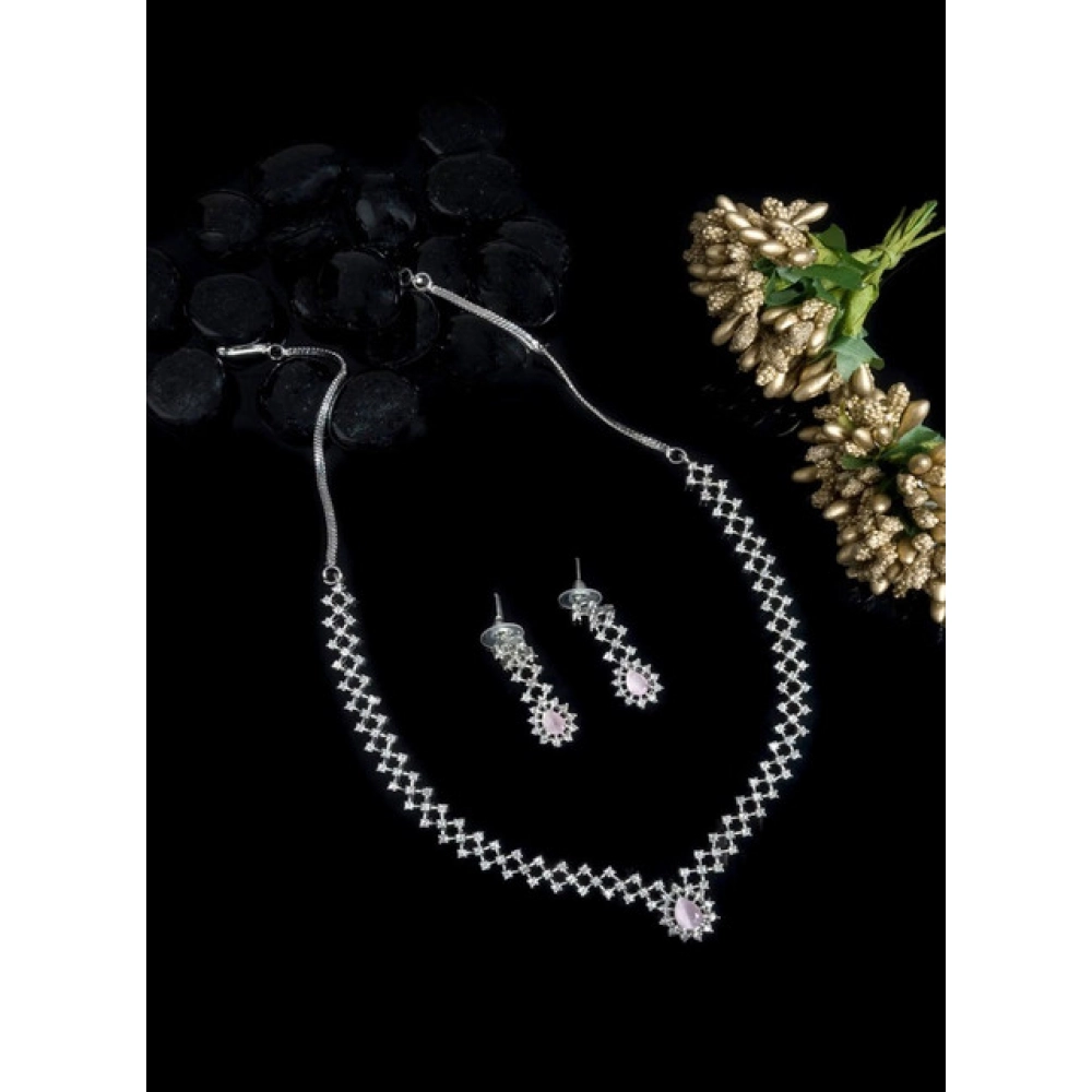 Generic Women's Brass Silver Plated Necklace set (Pink) - Image 4
