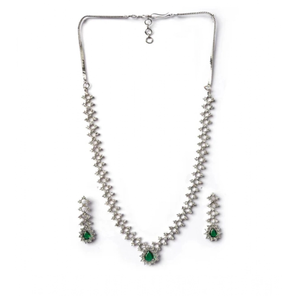 Generic Women's Brass Silver Plated Necklace set (Green) - Image 5
