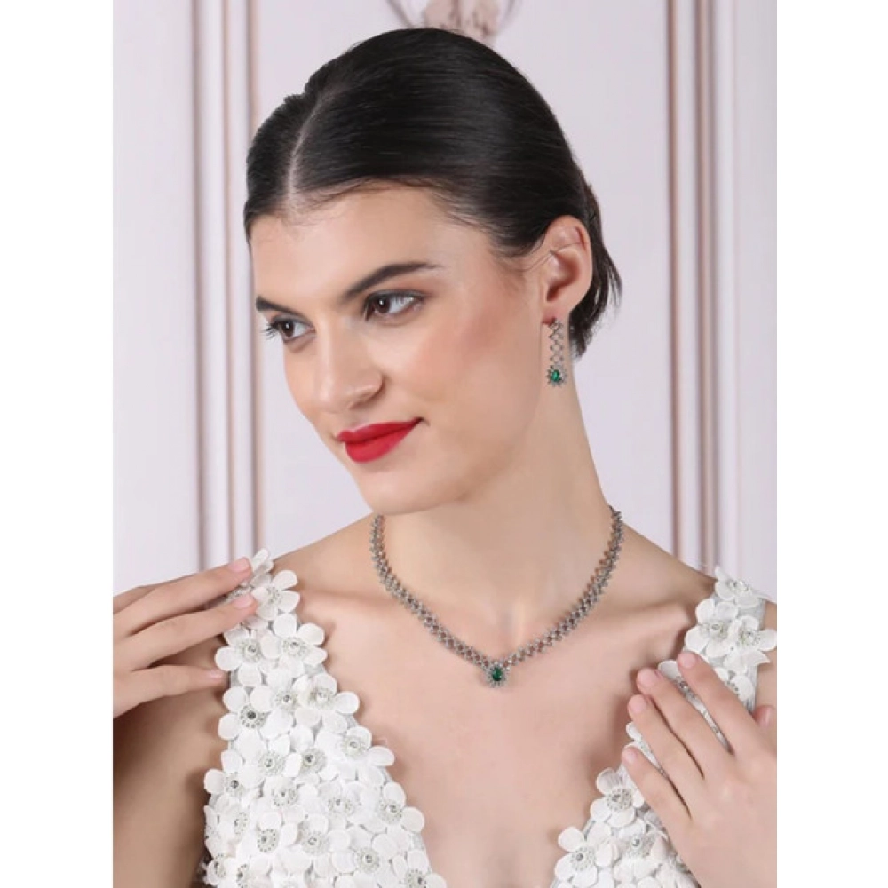 Generic Women's Brass Silver Plated Necklace set (Green) - Image 4