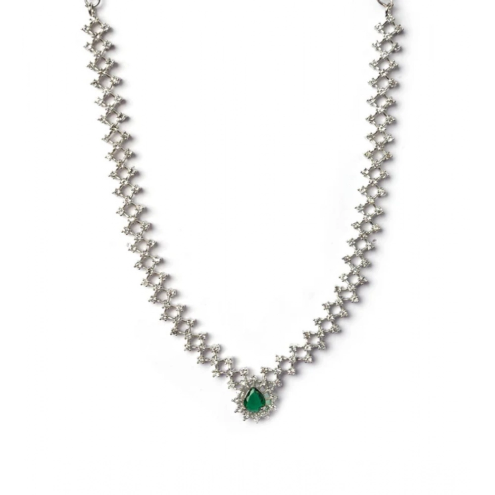 Generic Women's Brass Silver Plated Necklace set (Green) - Image 3