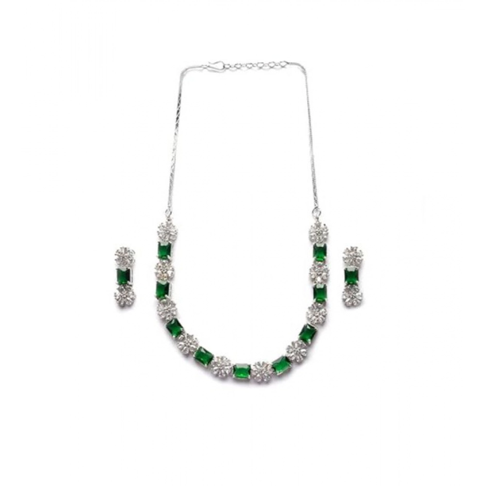 Generic Women's Brass Silver Plated Necklace set (Green) - Image 5