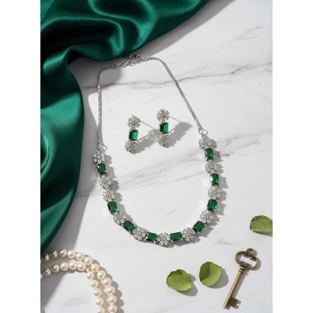 Generic Women's Brass Silver Plated Necklace set (Green) - Image 4