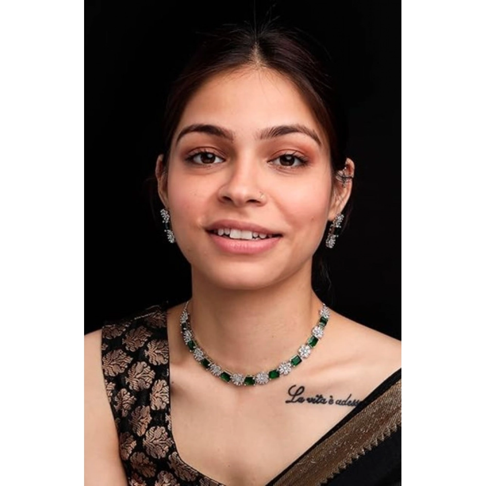Generic Women's Brass Silver Plated Necklace set (Green) - Image 3