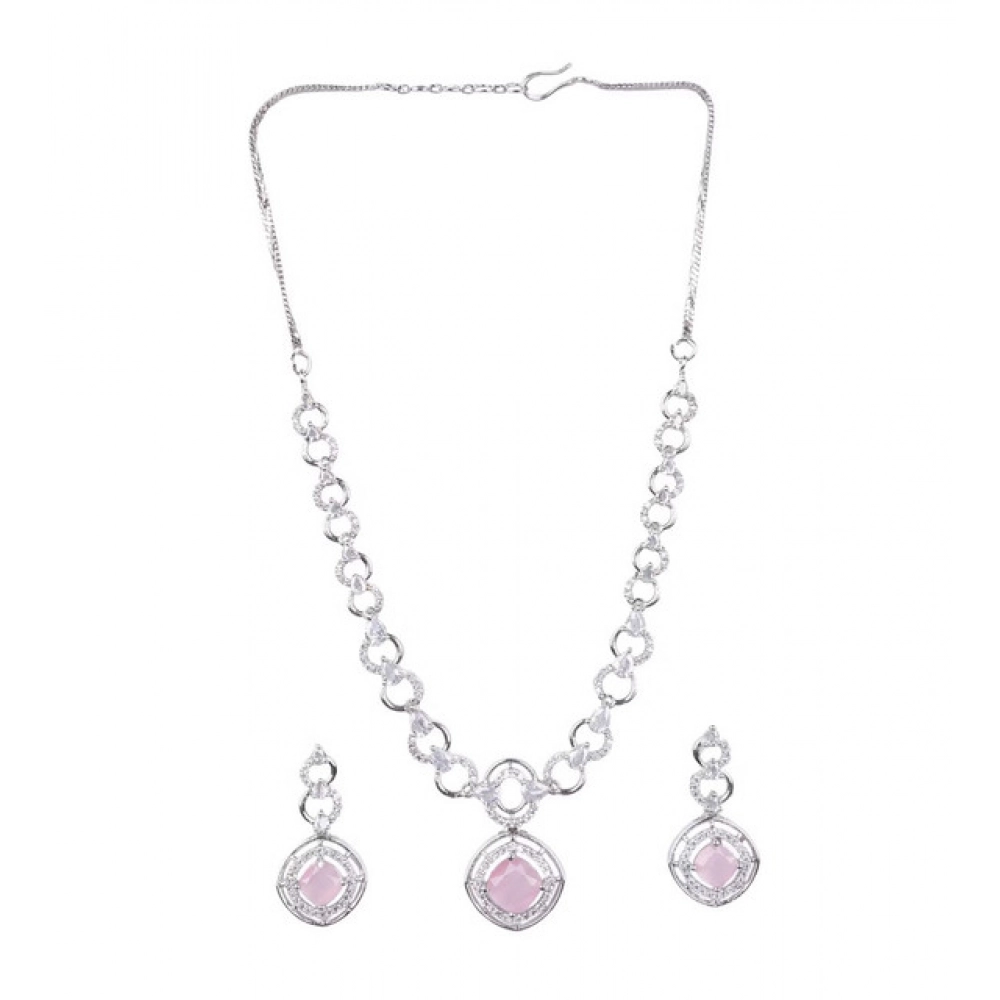 Generic Women's Brass Silver Plated Necklace set (Pink) - Image 5