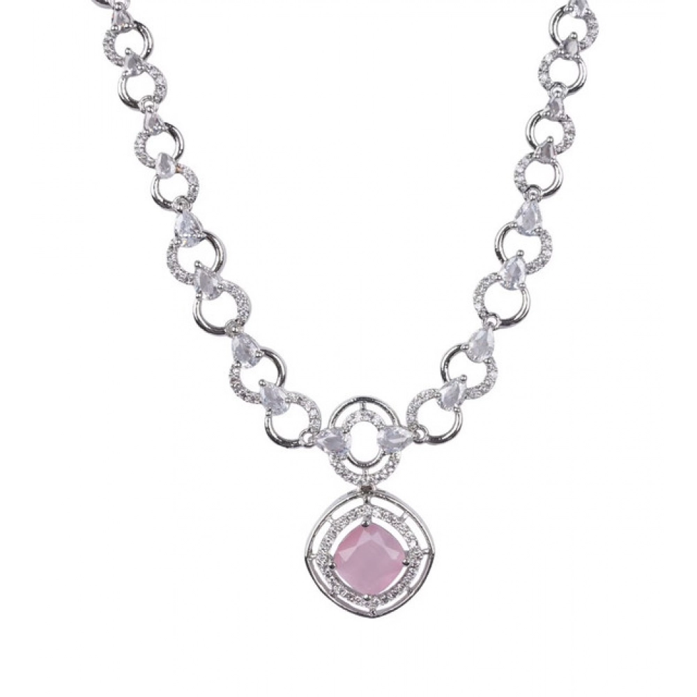 Generic Women's Brass Silver Plated Necklace set (Pink) - Image 3