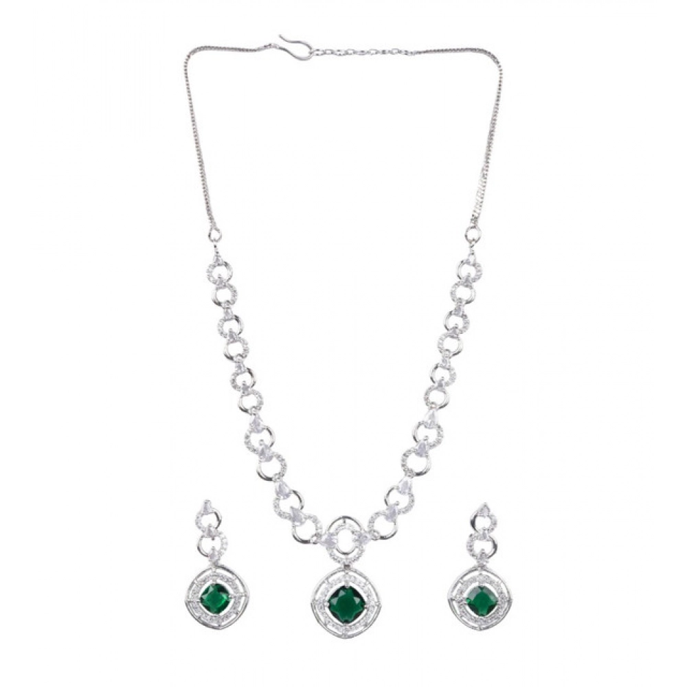 Generic Women's Brass Silver Plated Necklace set (Green) - Image 4