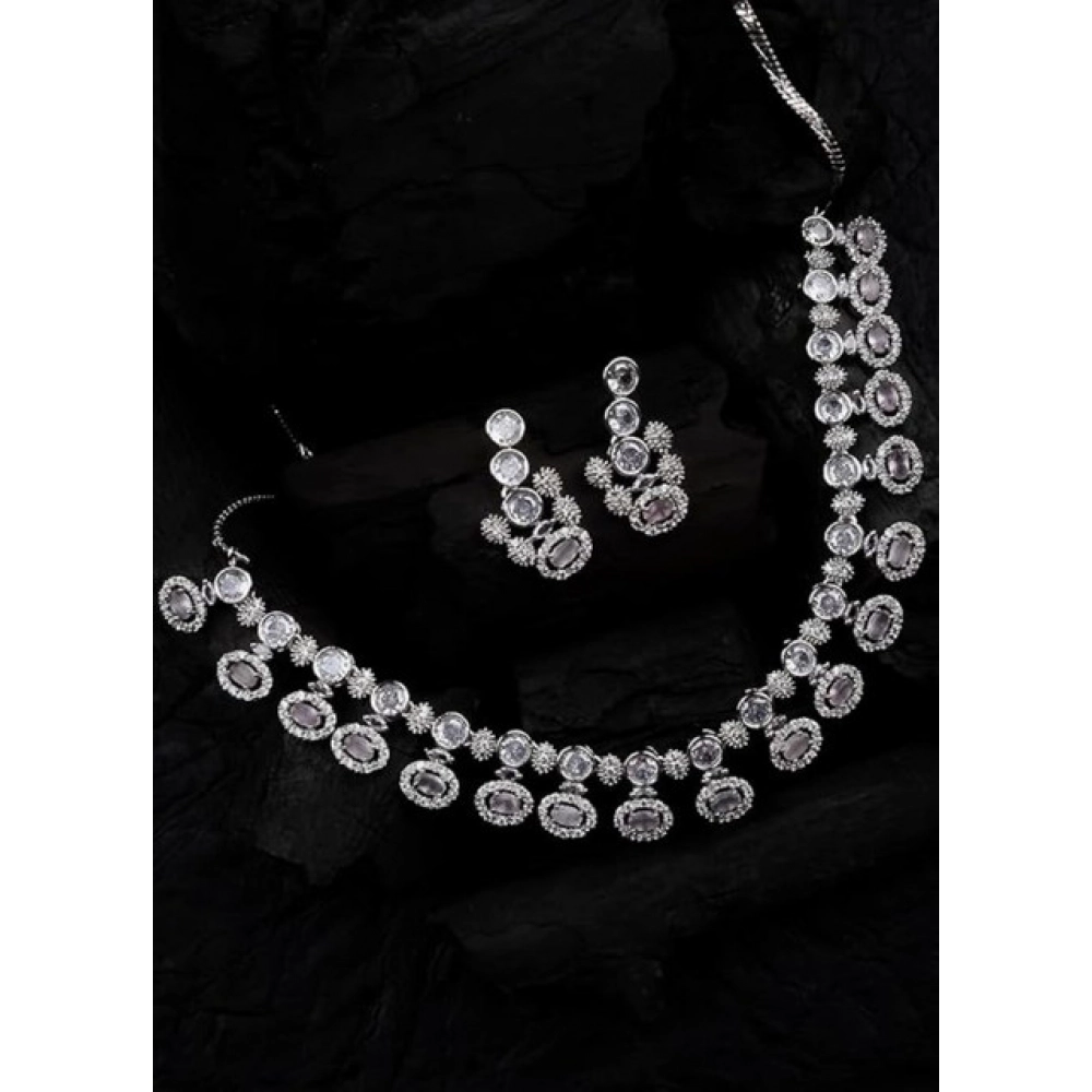 Generic Women's Brass Silver Plated Necklace set (White) - Image 4