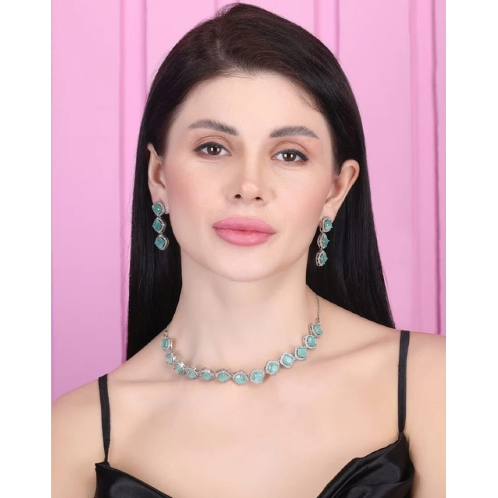 Generic Women's Brass Silver Plated Necklace set (Turquoise) - Image 3