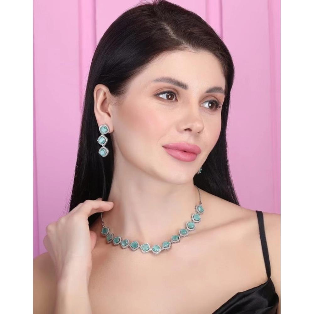 Generic Women's Brass Silver Plated Necklace set (Turquoise) - Image 2