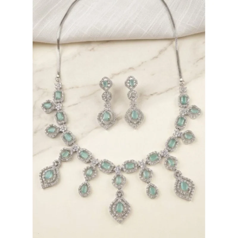Generic Women's Brass Silver Plated Necklace set (Turquoise)