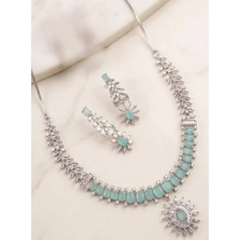 Generic Women's Brass Silver Plated Necklace set (Turquoise)