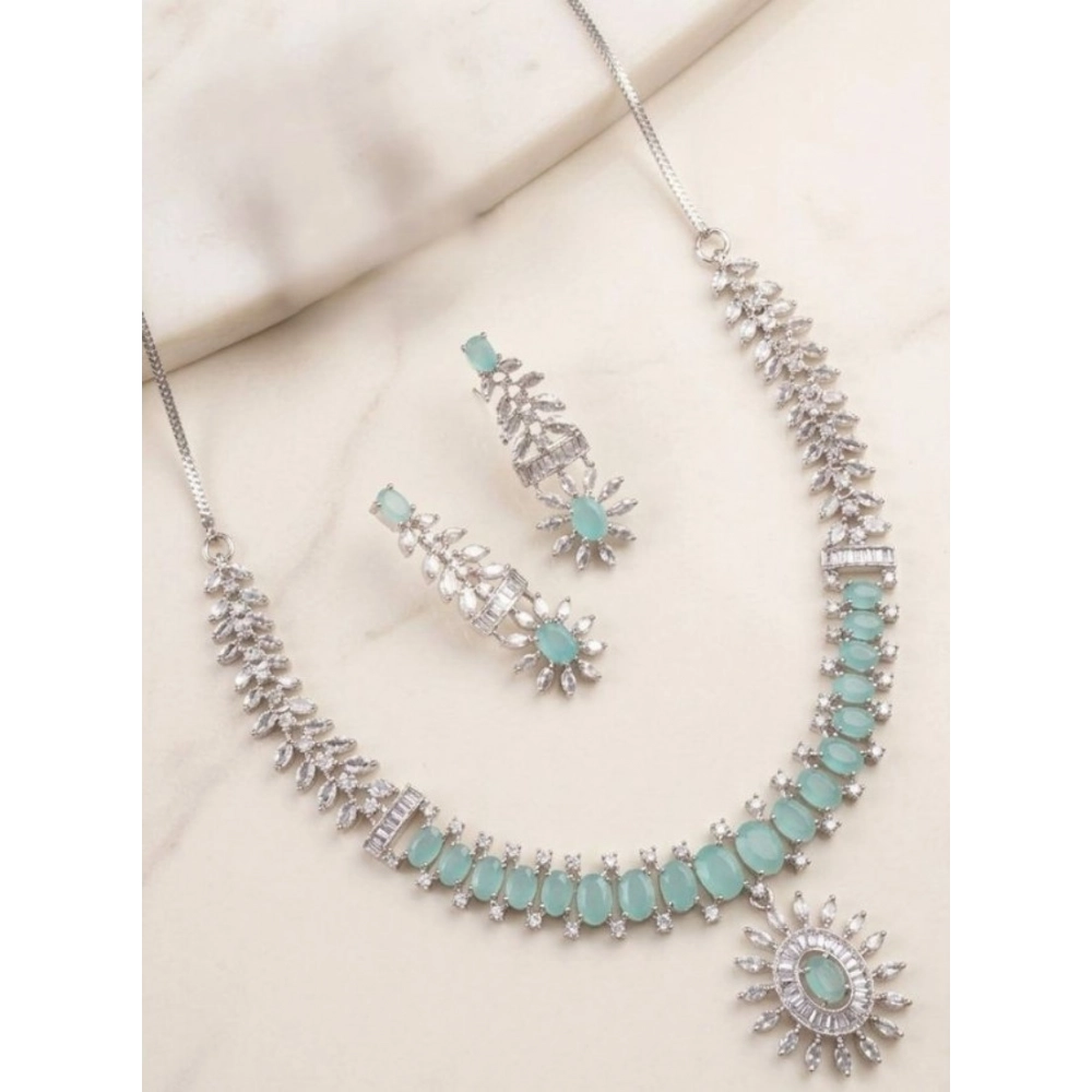 Generic Women's Brass Silver Plated Necklace set (Turquoise)