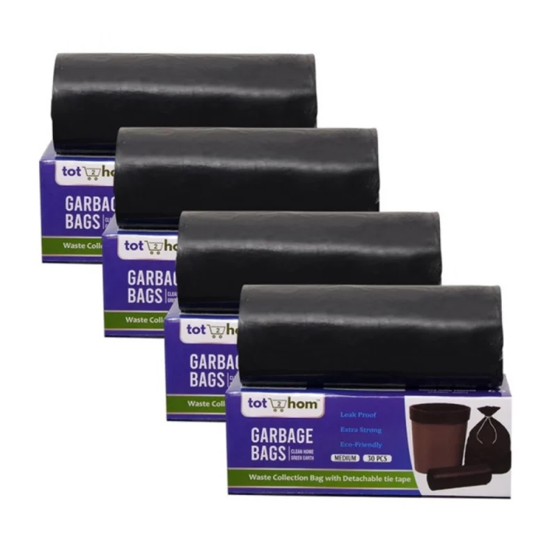 Pack of 4 Plastic 19 x 21 Inches Garbage Bag (Black)