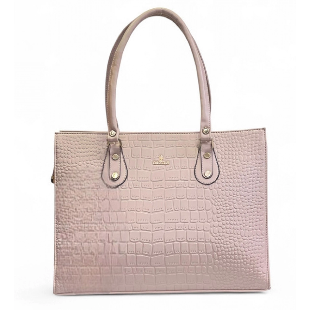 Women's Polyurethane Croco Shoulder Tote Bag (Beige) - Image 3