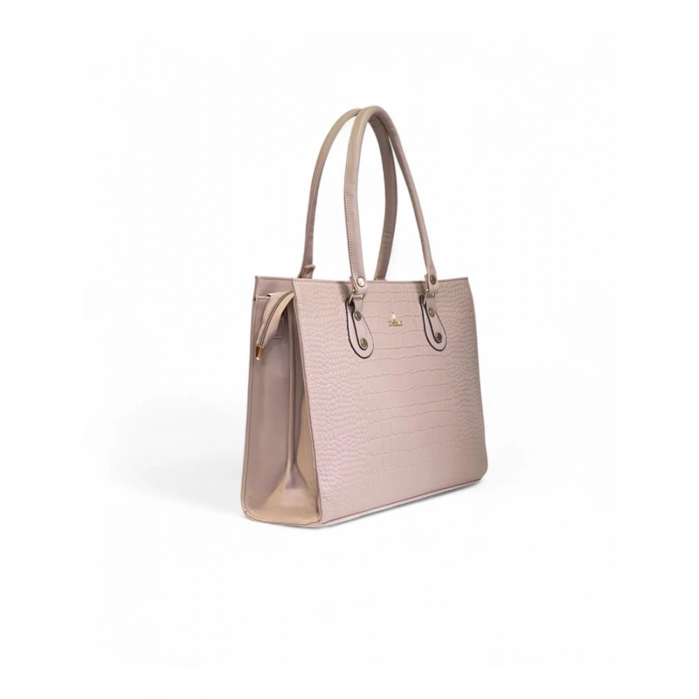 Women's Polyurethane Croco Shoulder Tote Bag (Beige) - Image 2