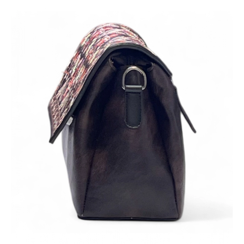 Women's Polyurethane Floral Embroidered Crossbody Sling Bag with Adjustable & Removable Strap (Coffee) - Image 2