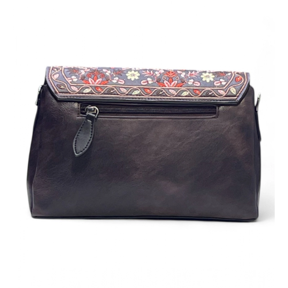 Women's Polyurethane Floral Embroidered Crossbody Sling Bag with Adjustable & Removable Strap (Coffee) - Image 5