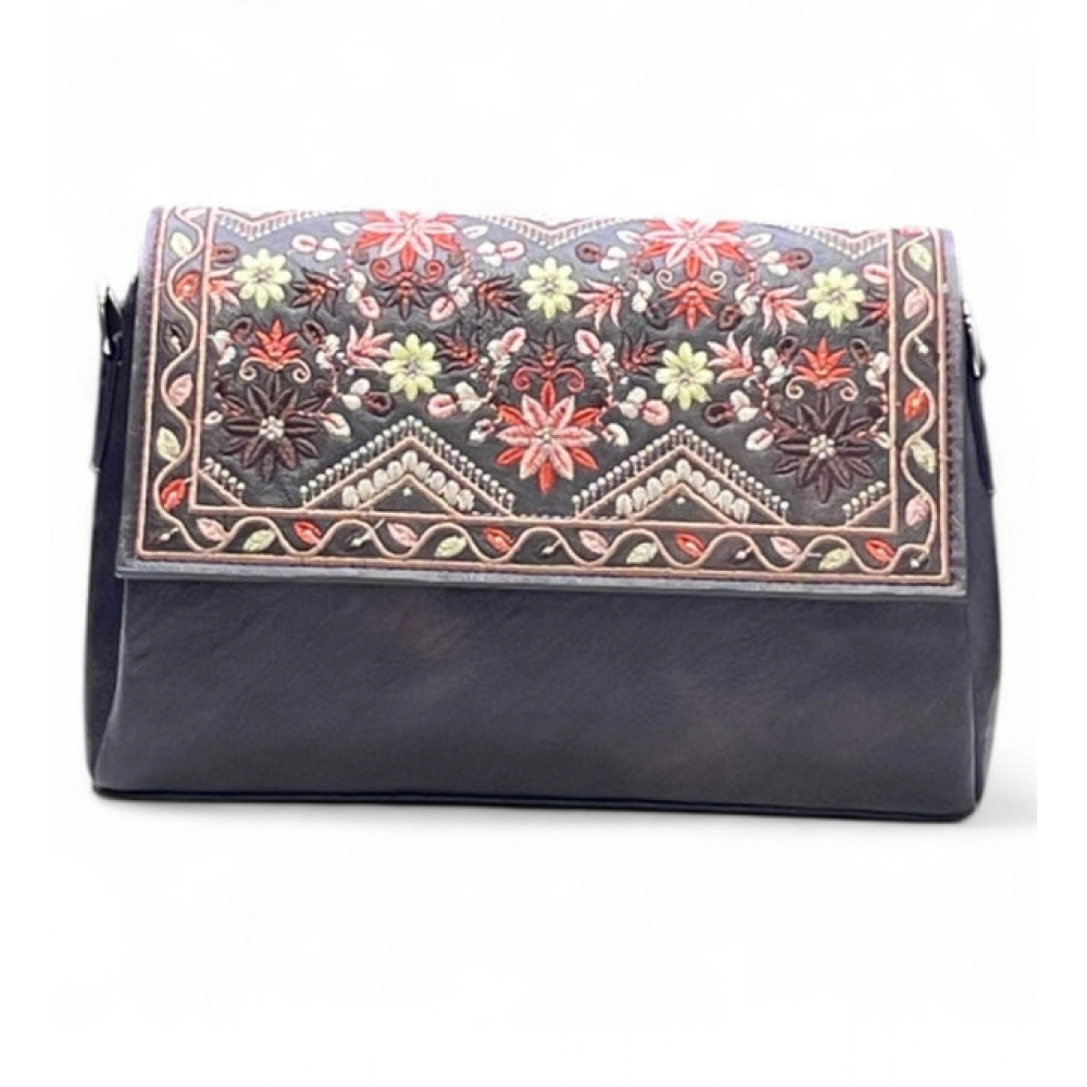 Women's Polyurethane Floral Embroidered Crossbody Sling Bag with Adjustable & Removable Strap (Coffee) - Image 6