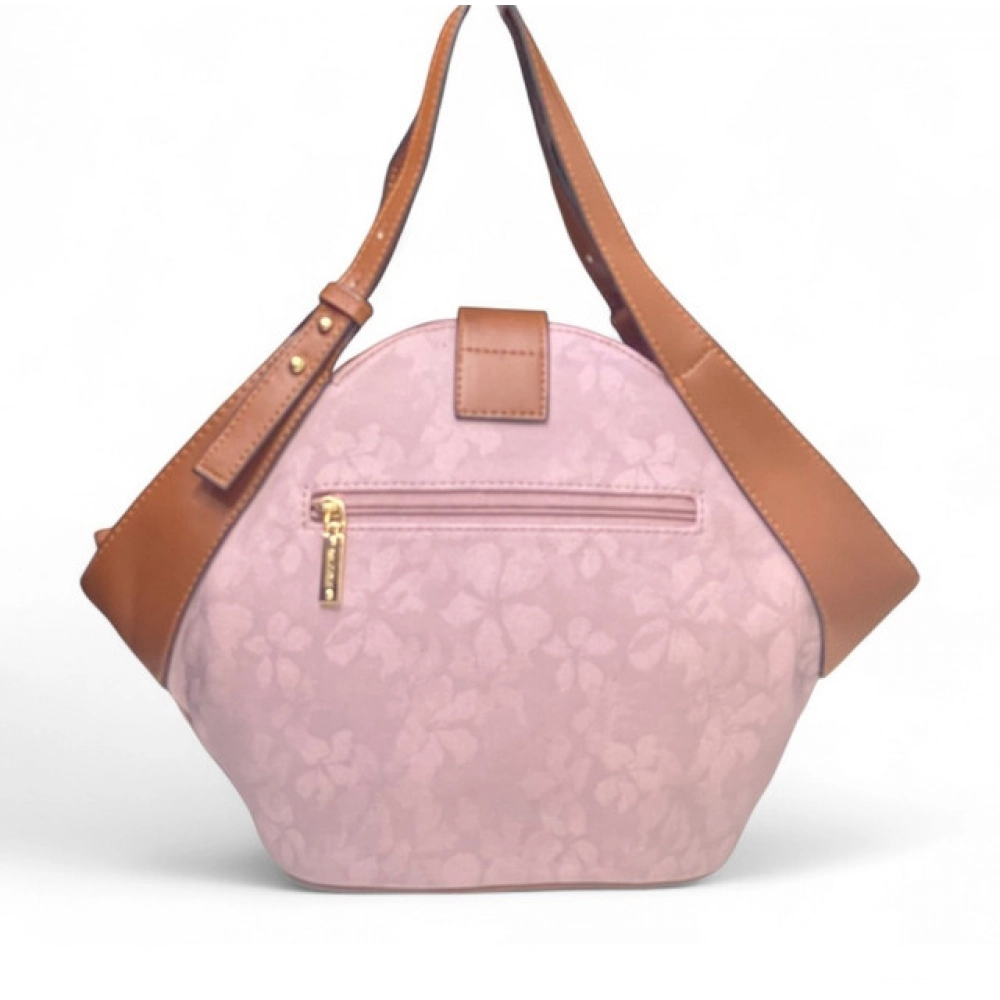Women's Polyurethane Floral Printed Hexagonal Satchel Handbag with Adjustable Strap (Pink) - Image 3